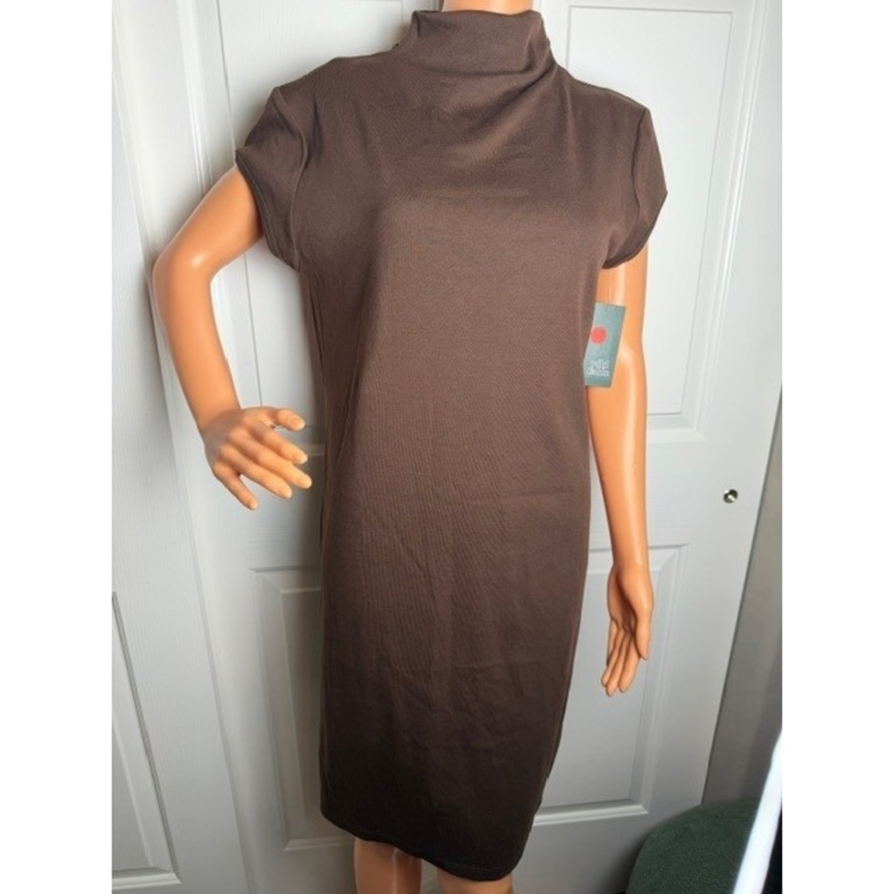 NEW Wild Fable Dark Brown low turtle neck short sleeve body con mid dress XXL